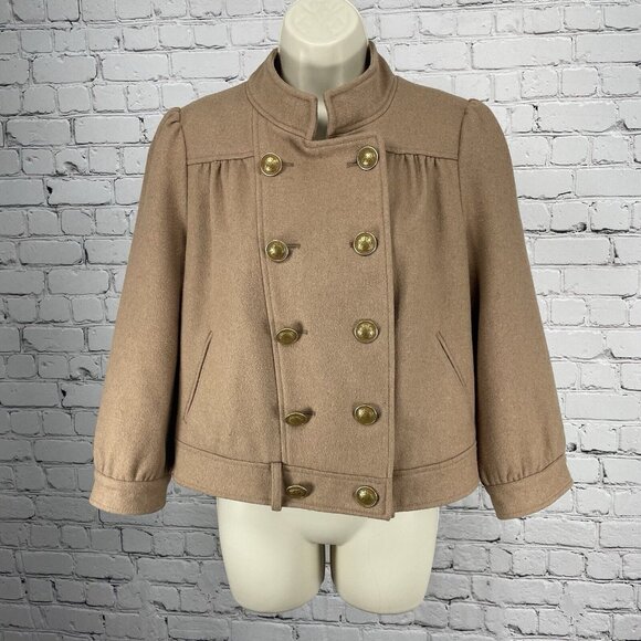 Idra Brown Wool Blend Gold Button Puff Shoulder Collared Lined Jacket Size 6 - Picture 1 of 12